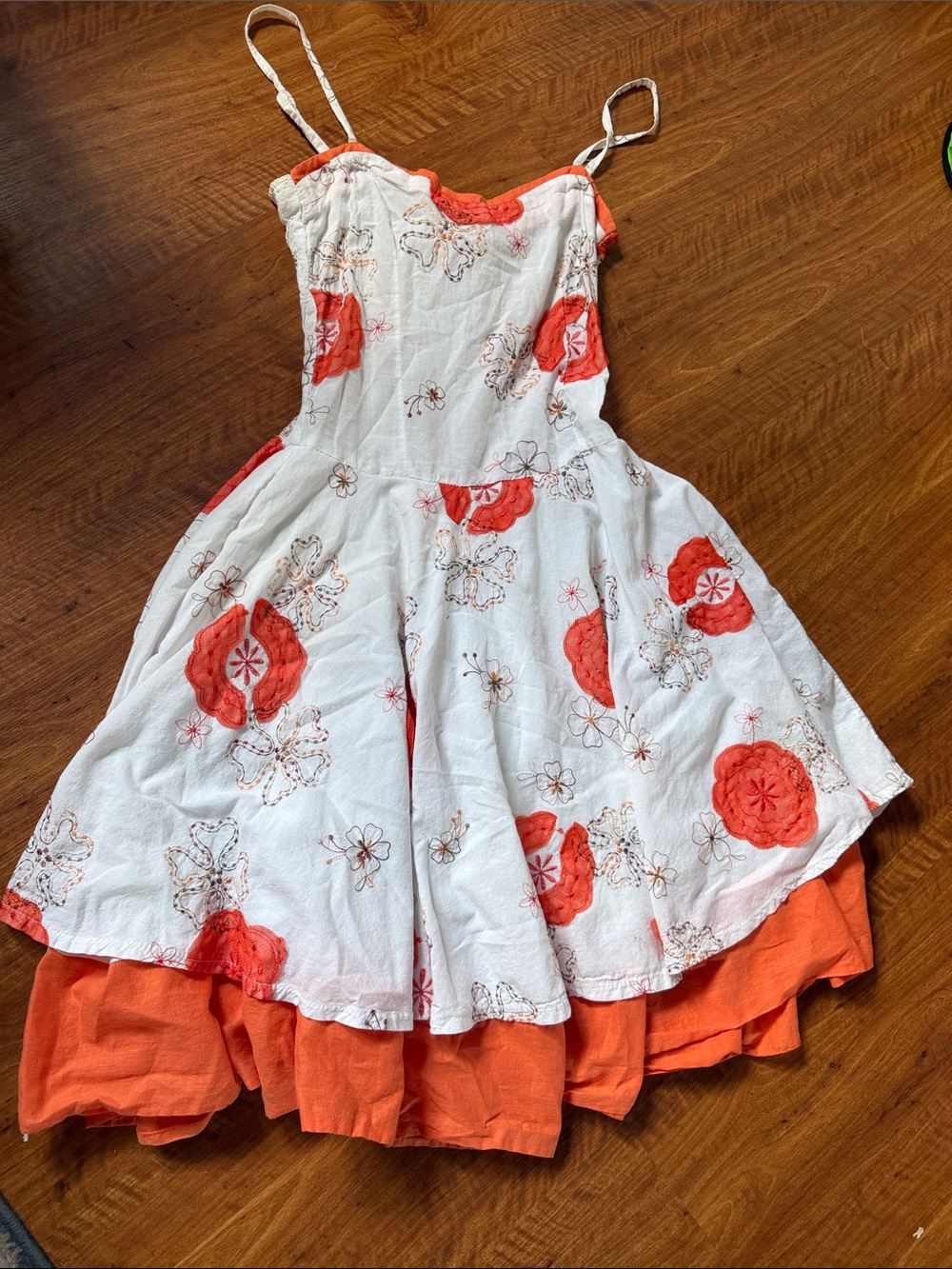 Ing White Sundress with Orange Floral Accents